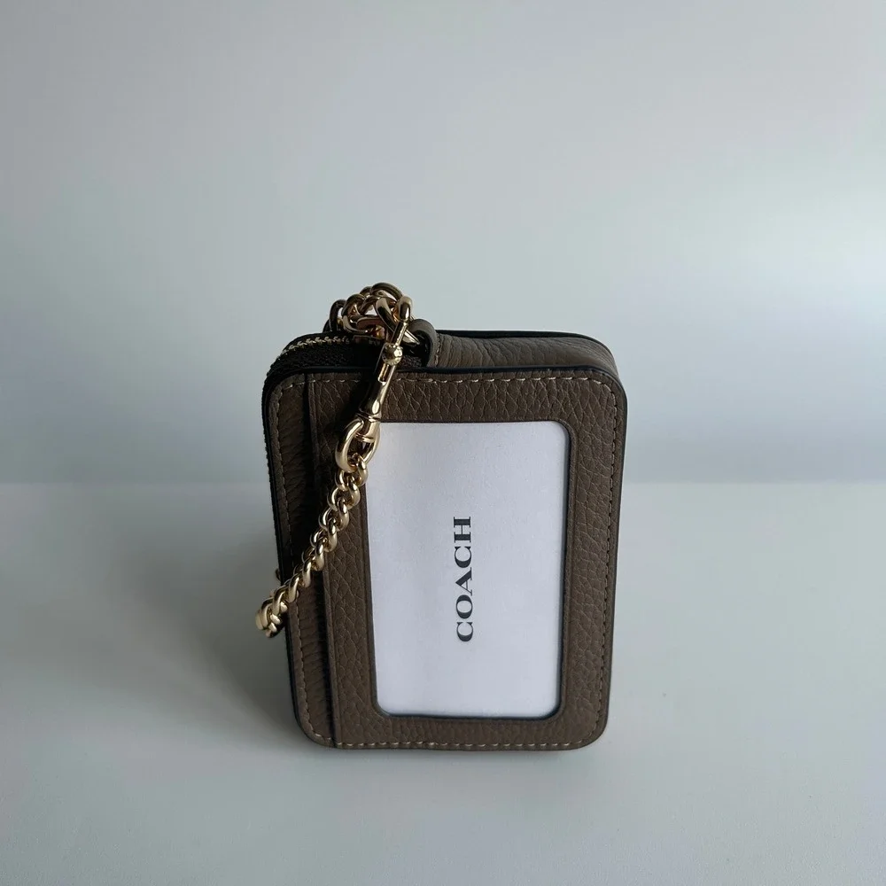 Coach Zip Card Case Dark Stone Pebbled Leather Wallet 6303